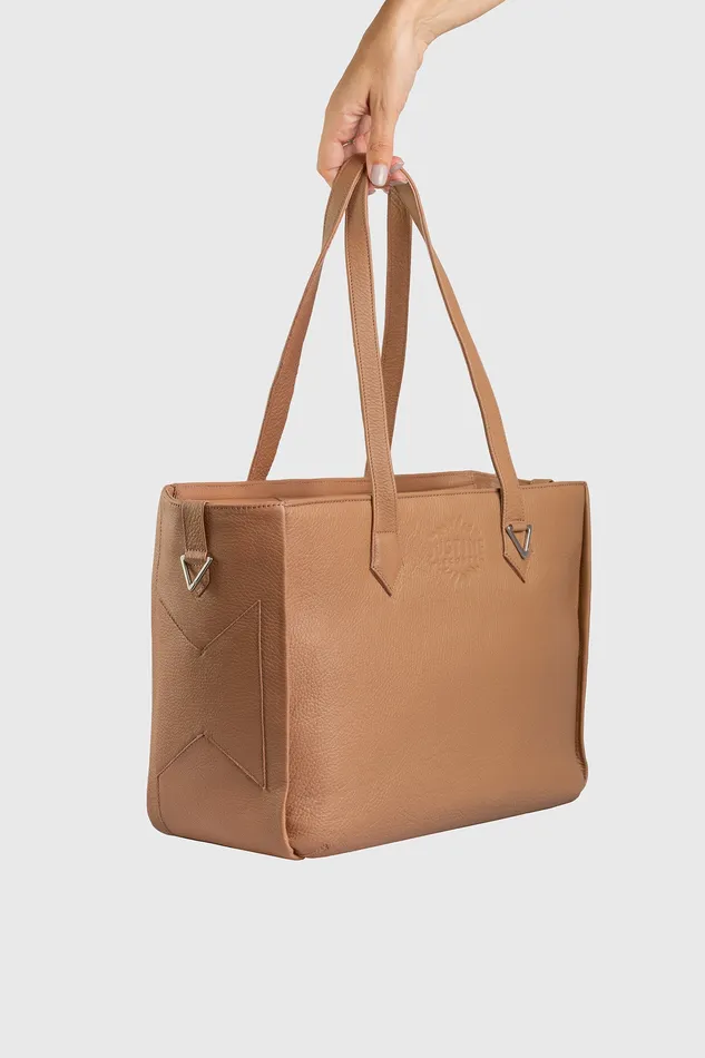 justineleconte1 Earrings JL tote bag leather Warm sand