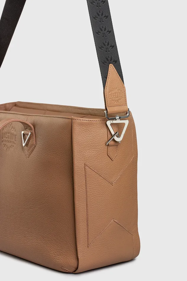 justineleconte1 Earrings JL tote bag leather Warm sand