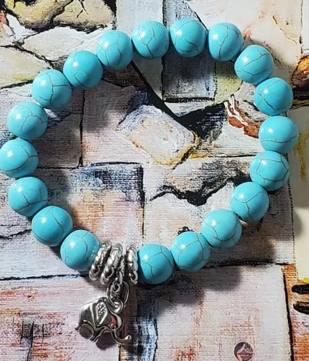 polly Bracelets B1137 Turquoise Crackle Stone Elephant Bracelet