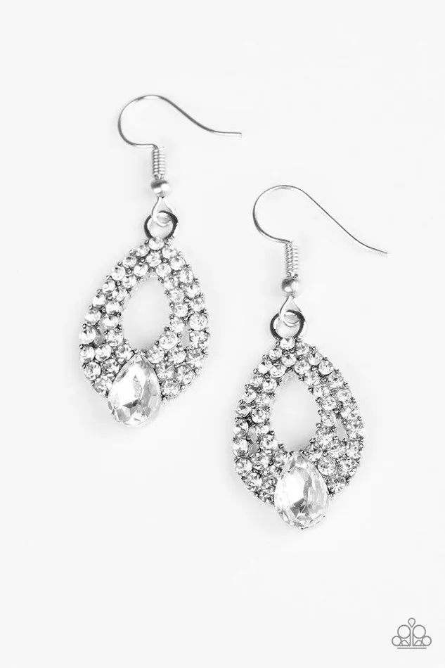 Paparazzi Post Earrings Glam Crush White Paparazzi Jewelry Earrings