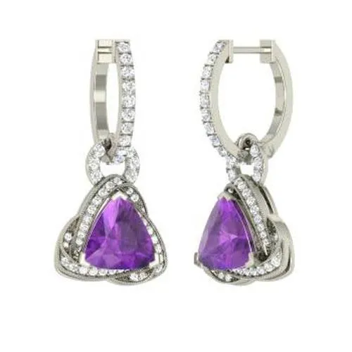 GB Earrings Women Dangle Earrings 510 Ct Amethyst And Natural Earth Mined Diamonds White Gold 14K GB Earrings Women Dangle Earrings 510 Ct Amethyst And Natural Earth Mined Diamonds White Gold 14K