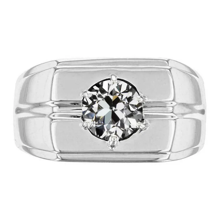 Rings HarryChadEntcom Mens Ring 2 Carats Round Old Mine Cut Natural Diamond Ring