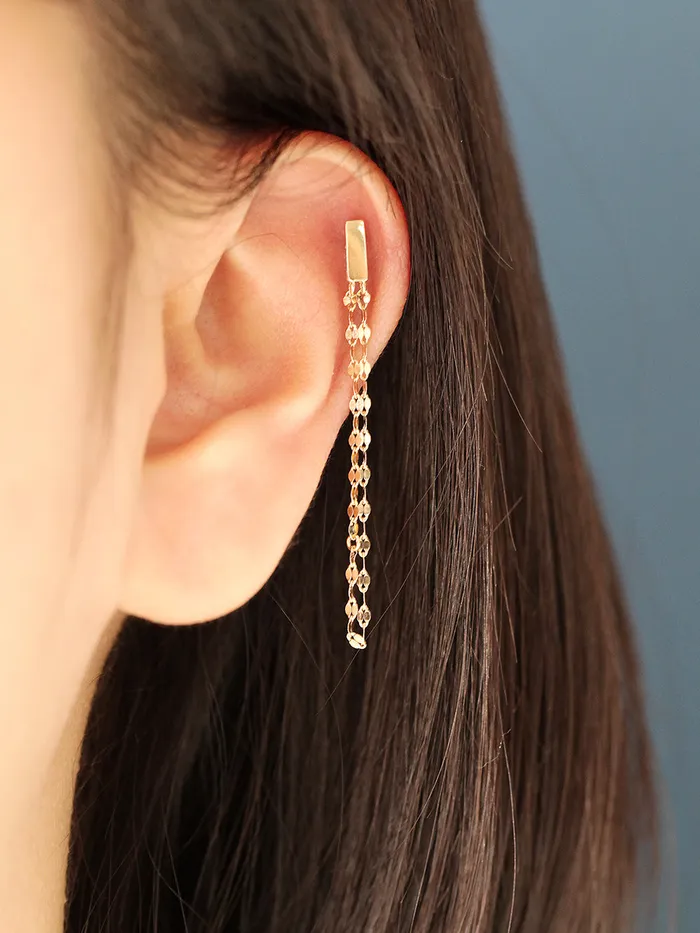 14K Gold Stick Long Chain Cartilage Earring 20G18G MinimalBijoux Earrings