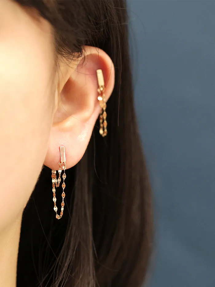 14K Gold Stick Long Chain Cartilage Earring 20G18G MinimalBijoux Earrings