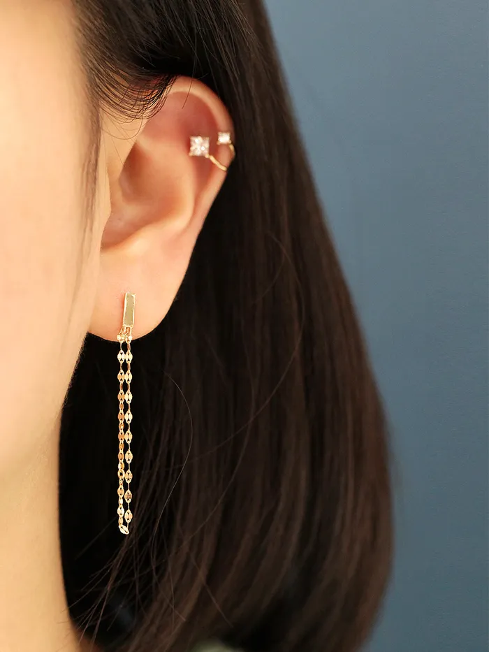 14K Gold Stick Long Chain Cartilage Earring 20G18G MinimalBijoux Earrings