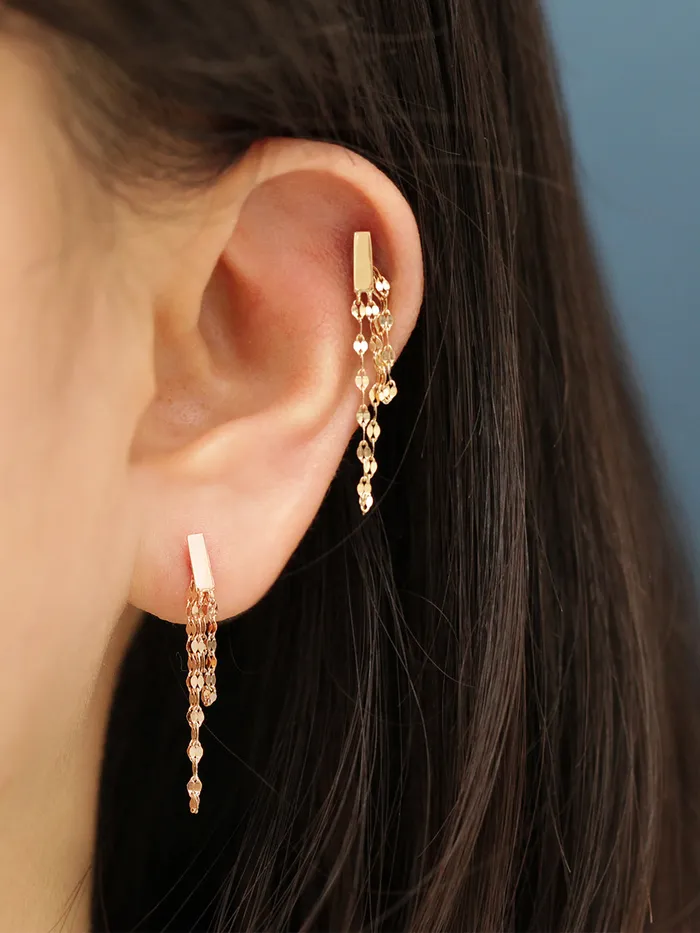 14K Gold Stick Long Chain Cartilage Earring 20G18G MinimalBijoux Earrings