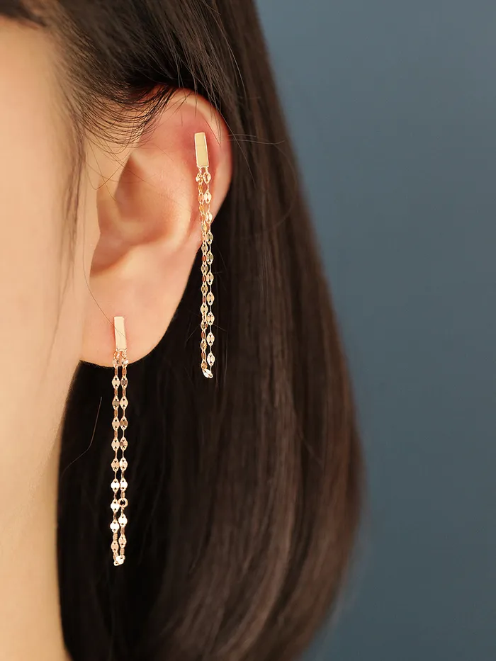 14K Gold Stick Long Chain Cartilage Earring 20G18G MinimalBijoux Earrings