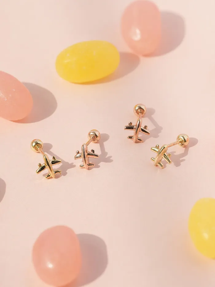 Earrings MinimalBijoux 14K Gold Mini Airplane Cartilage Earring 20G18G16G