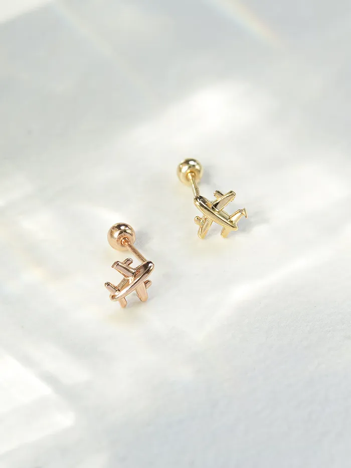 Earrings MinimalBijoux 14K Gold Mini Airplane Cartilage Earring 20G18G16G