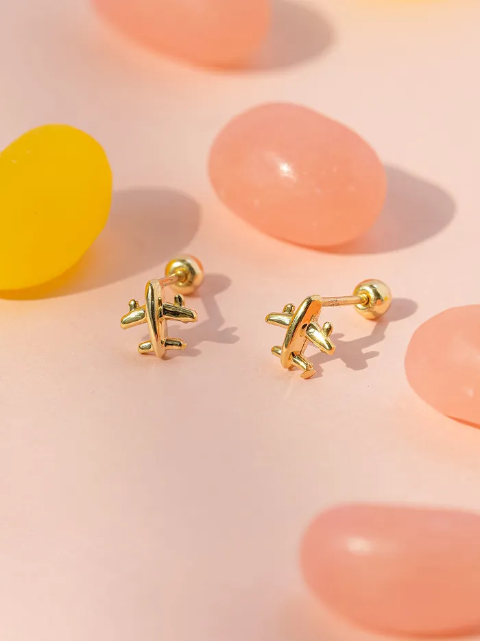 Earrings MinimalBijoux 14K Gold Mini Airplane Cartilage Earring 20G18G16G