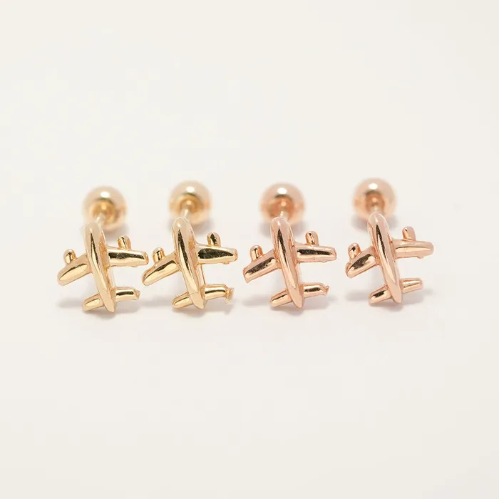Earrings MinimalBijoux 14K Gold Mini Airplane Cartilage Earring 20G18G16G