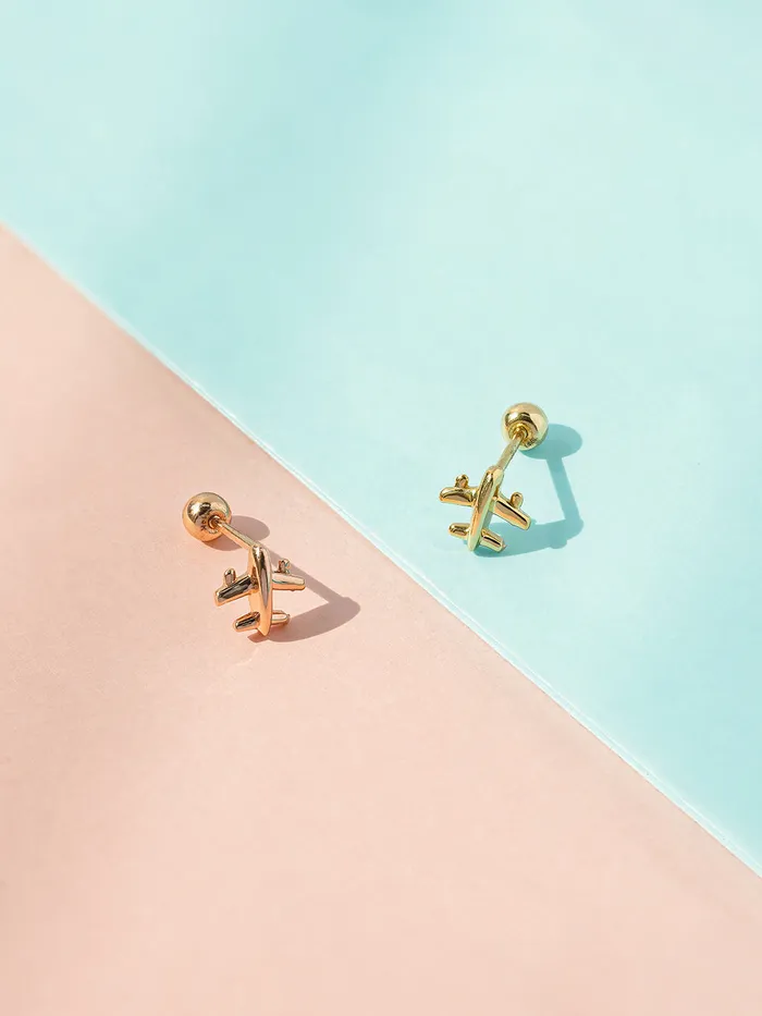 Earrings MinimalBijoux 14K Gold Mini Airplane Cartilage Earring 20G18G16G