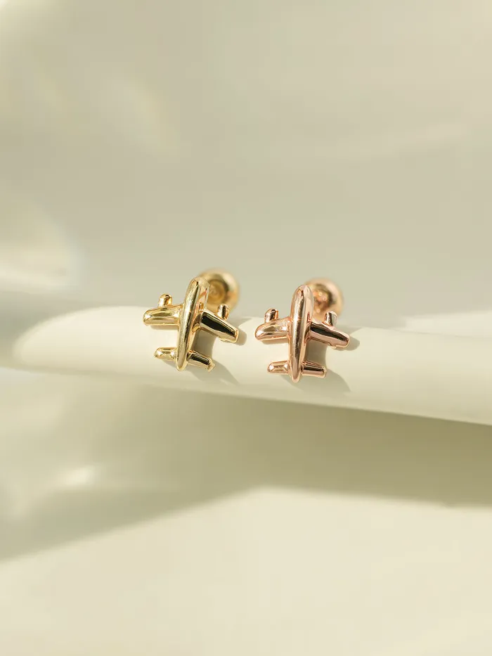 Earrings MinimalBijoux 14K Gold Mini Airplane Cartilage Earring 20G18G16G