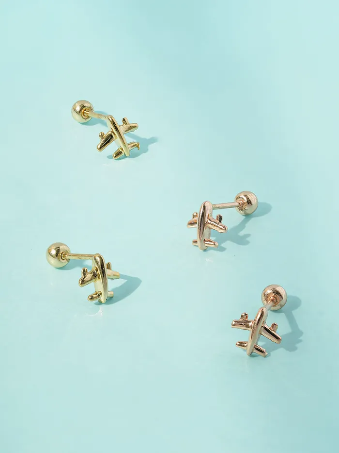 Earrings MinimalBijoux 14K Gold Mini Airplane Cartilage Earring 20G18G16G
