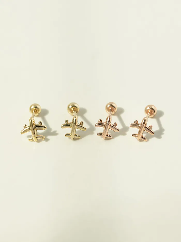 Earrings MinimalBijoux 14K Gold Mini Airplane Cartilage Earring 20G18G16G