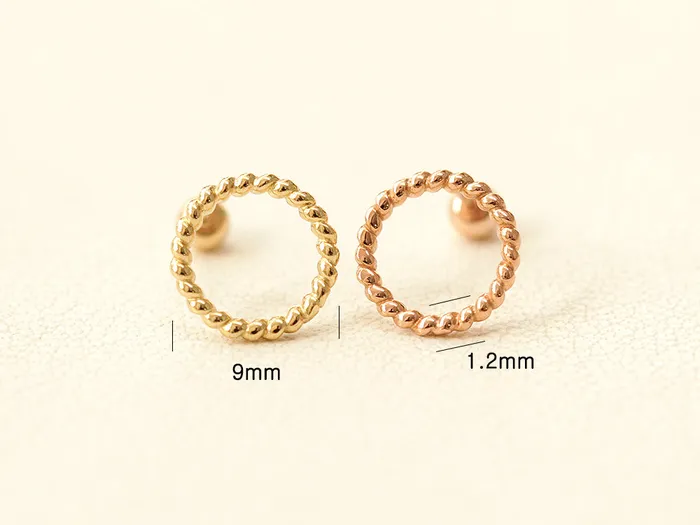 MinimalBijoux Earrings 14K gold Twist Circle Cartilage Earring 20g