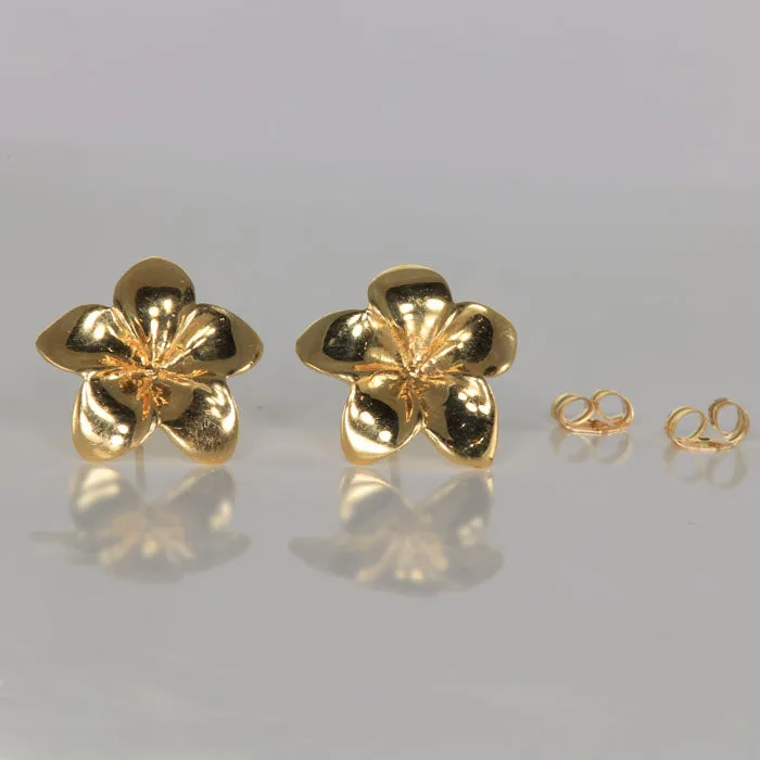 Moriartys Gem Art Earrings 14K Yellow Gold Hibiscus Flower Stud Earrings