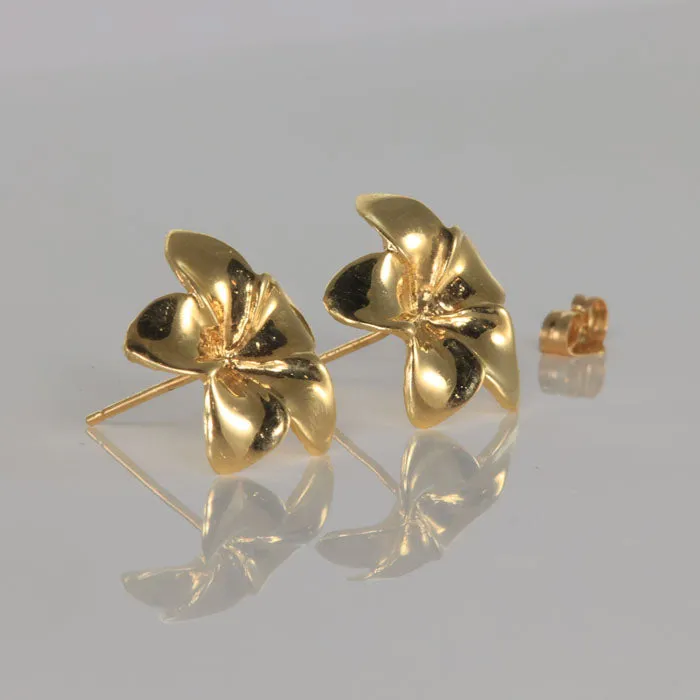 Moriartys Gem Art Earrings 14K Yellow Gold Hibiscus Flower Stud Earrings