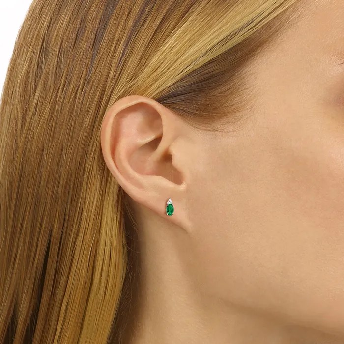 10K White Gold Color Ens Prong Emerald Earrings 125CT Gems One Earrings