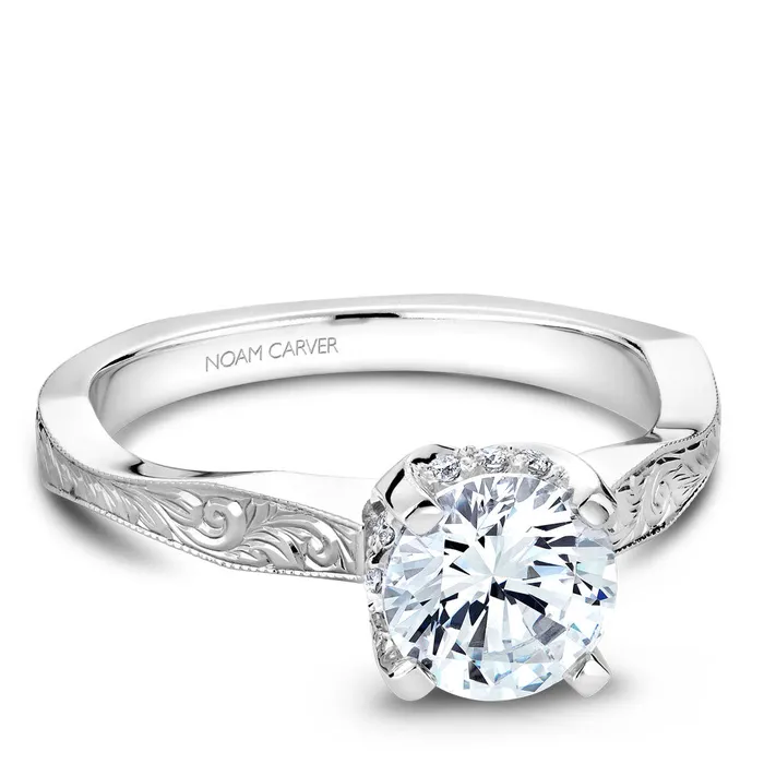 Rings International Diamond Center Noam Carver White Gold Carved Euro Shank Engagement Ring Setting 009 CTW