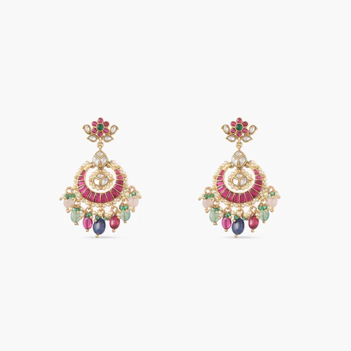 SILVER Elegant Jadau Blossom Silver Chandbali Earrings Earrings