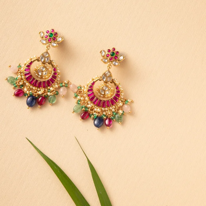 SILVER Elegant Jadau Blossom Silver Chandbali Earrings Earrings