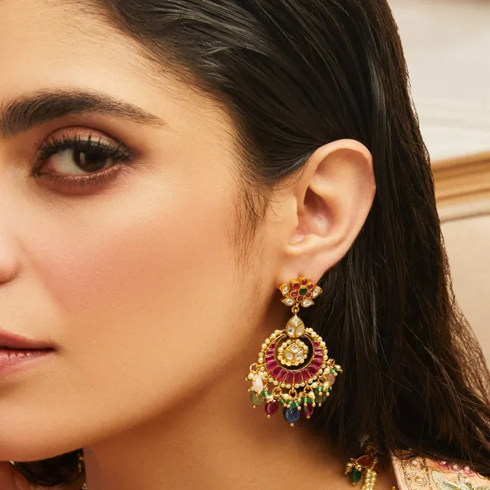 SILVER Elegant Jadau Blossom Silver Chandbali Earrings Earrings