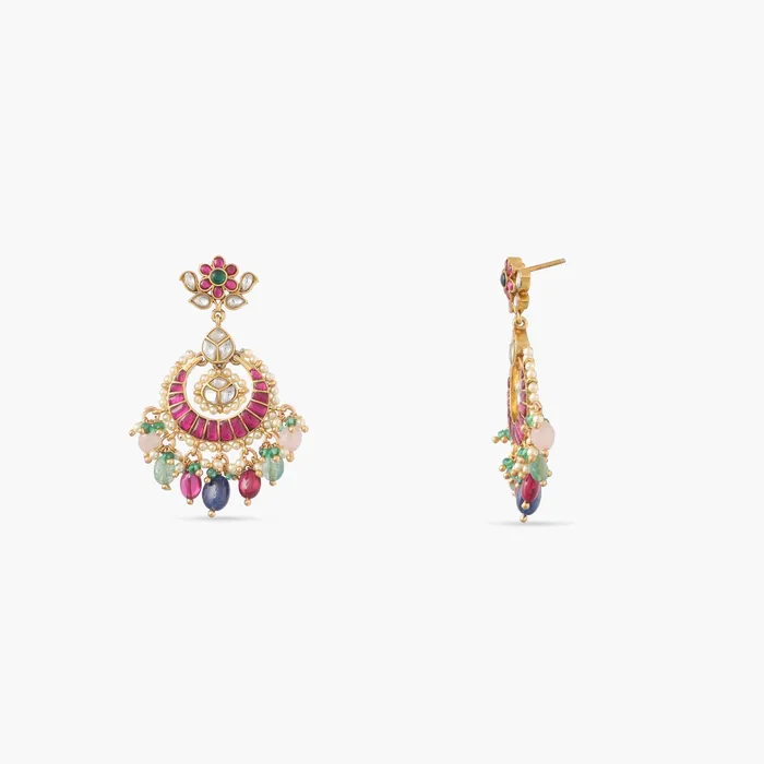 SILVER Elegant Jadau Blossom Silver Chandbali Earrings Earrings