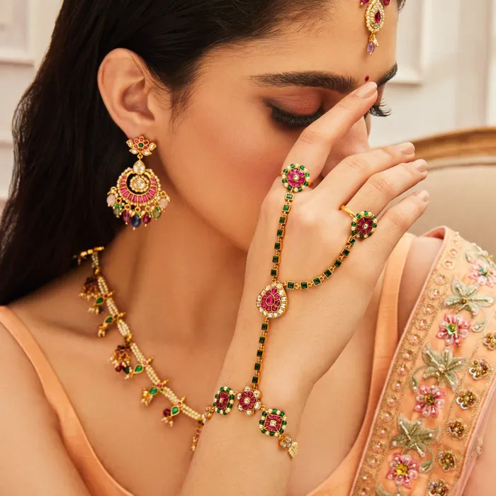SILVER Elegant Jadau Blossom Silver Chandbali Earrings Earrings
