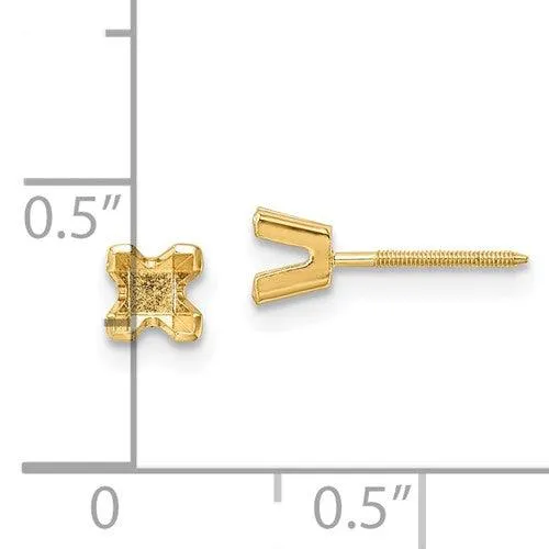 14k 35mm Princesscut Stud Earring Mountings No Stones Included No Backs Jewelry Earrings