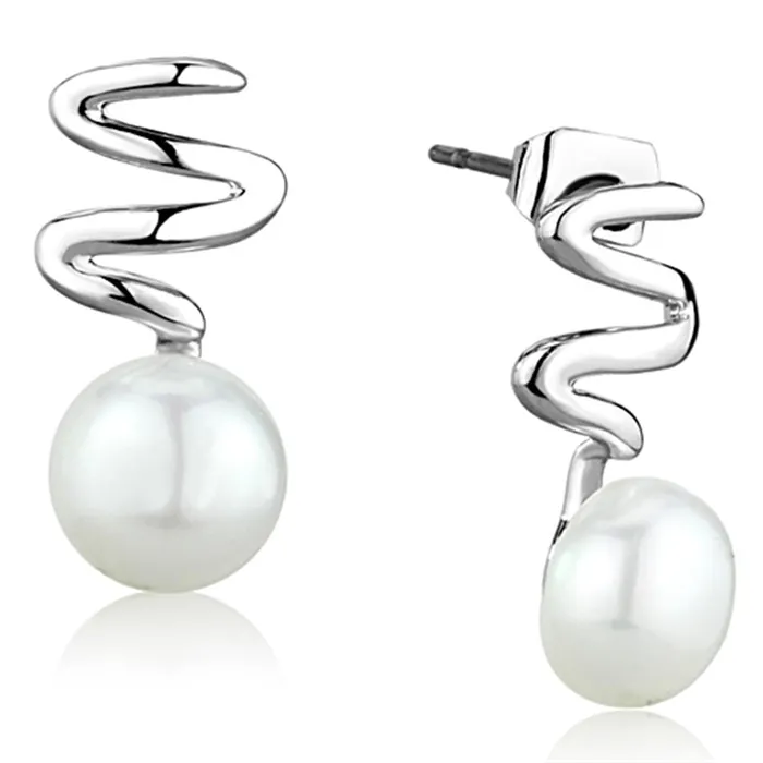 3W687 Rhodium Brass Earrings with Synthetic Pearl in White Alamode Earrings