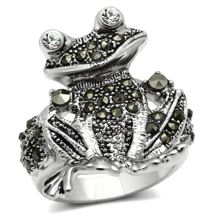 Alamode 3W205 Rhodium Brass Ring with Top Grade Crystal in Clear Rings