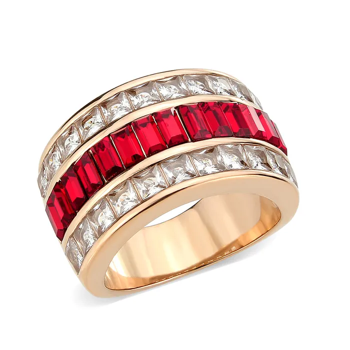 Alamode Rings TK3823 IP Rose GoldIon Plating Stainless Steel Ring with Top Grade Crystal in Red Series