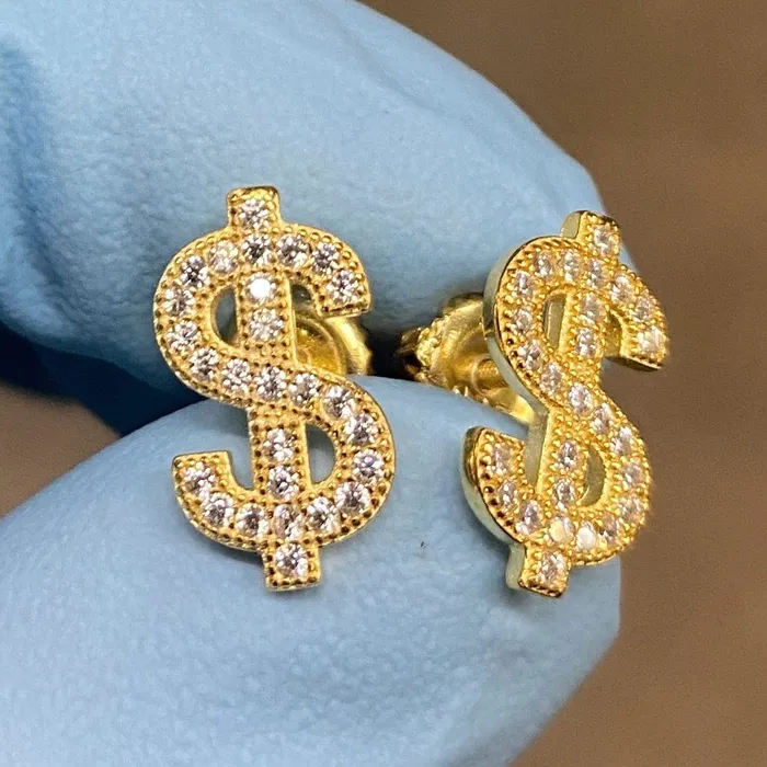 Bling Cartel 14k Gold Plated over 925 Sterling Silver Iced Dollar Sign Earrings Earrings