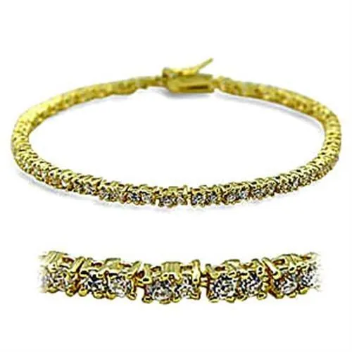 Bracelets Alamode 415802 Gold Brass Bracelet with AAA Grade CZ in Clear