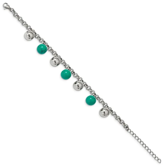 Chisel Bracelets Stainless Steel Polished wImitTurquoise Beads w2in ext 7in Bracelet Chisel Bracelets Stainless Steel Polished wImitTurquoise Beads w2in ext 7in Bracelet