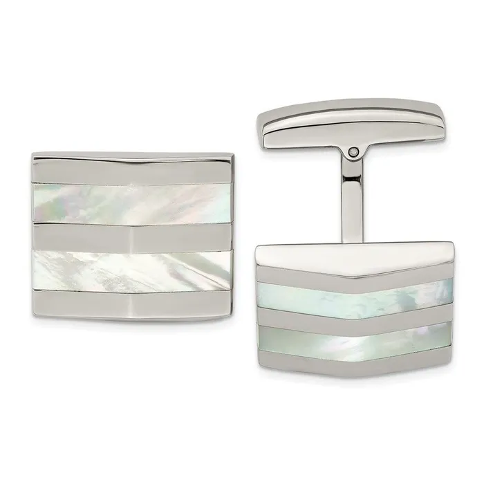 Chisel Stainless Steel Polished Mother Of Pearl Square Cufflinks Bracelets