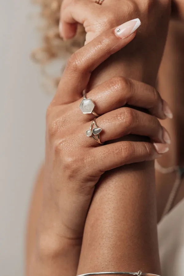 closebymejewelry Rings Large Hexagon Stacking Cremation Ring in Sterling Silver