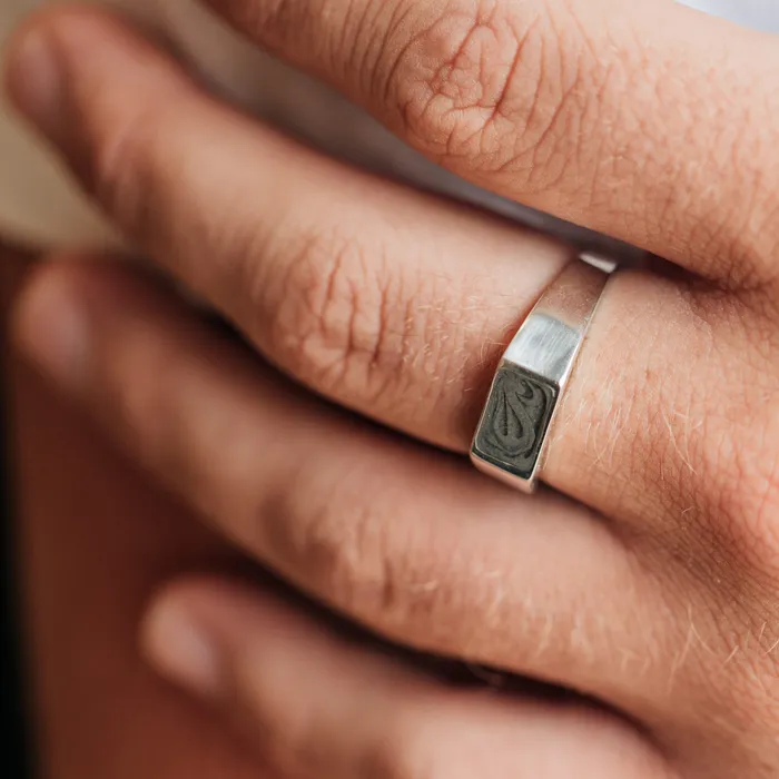 closebymejewelry Rings Rectangle Signet Cremation Ring in 14K White Gold