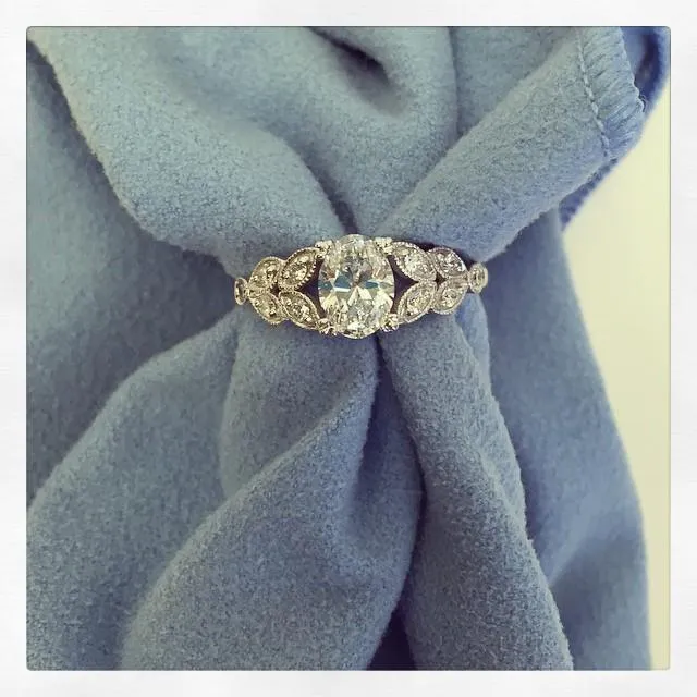 deBebians Diamond Leaf Accented Nature Inspired Engagement Ring Rings