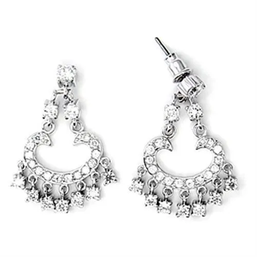 Earrings Alamode 6X267 HighPolished 925 Sterling Silver Earrings with AAA Grade CZ in Clear