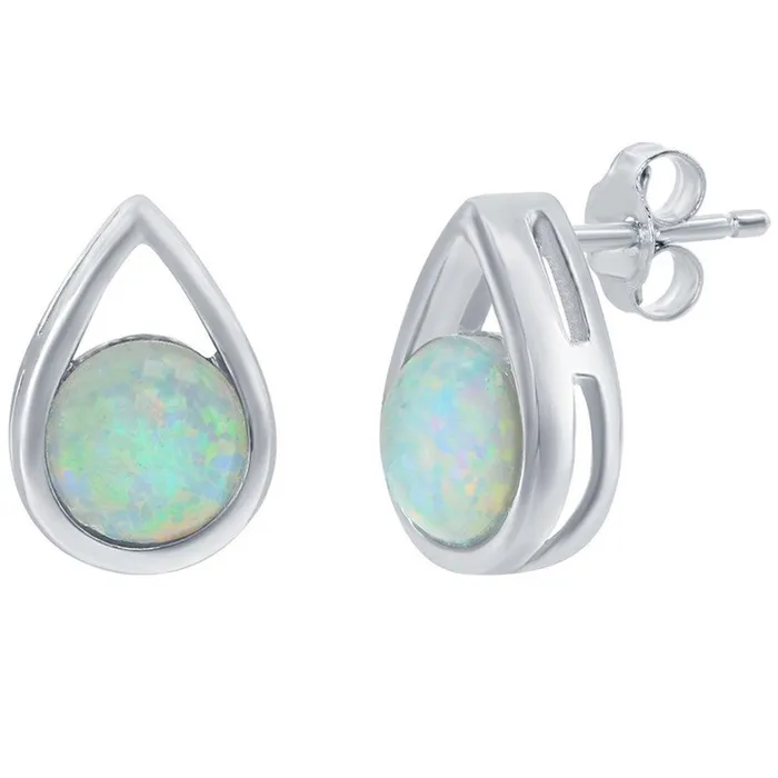 Earrings Classic Opalata Womens Earrings Sterling Silver Pearshaped with Round Opal Stud D8167