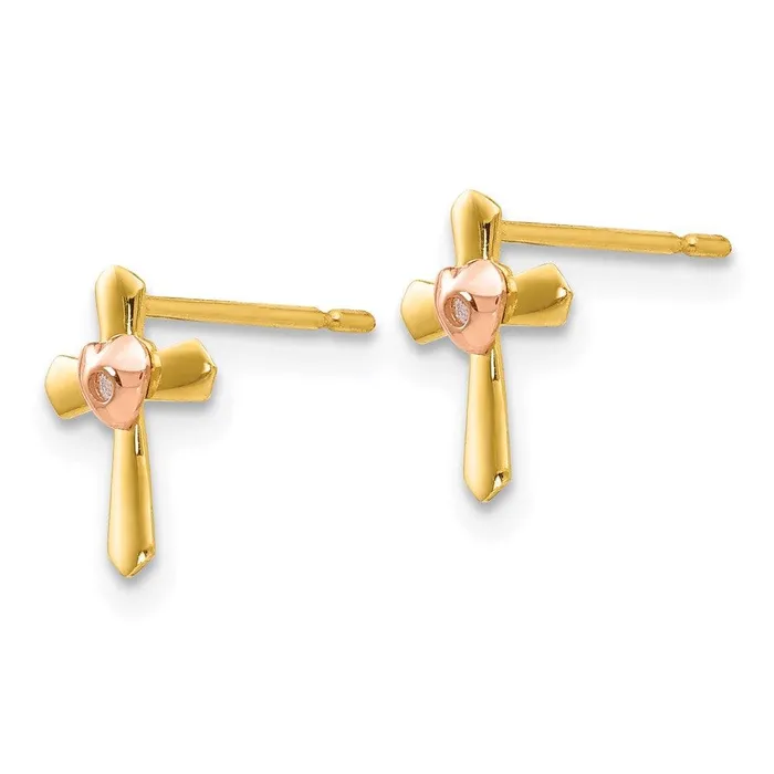 Earrings Madi K Kids 14k Yellow Rose Gold Cross Heart Post Earrings Jewelry Earrings Madi K Kids 14k Yellow Rose Gold Cross Heart Post Earrings Jewelry