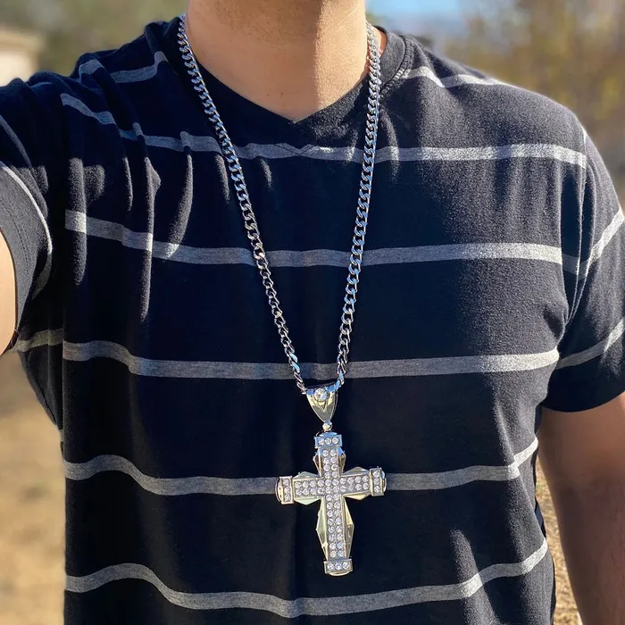 Huge Fully Iced Cross Silver Tone Cuban Chain Necklace 30 Bling Cartel Admin Necklaces Huge Fully Iced Cross Silver Tone Cuban Chain Necklace 30 Bling Cartel Admin Necklaces