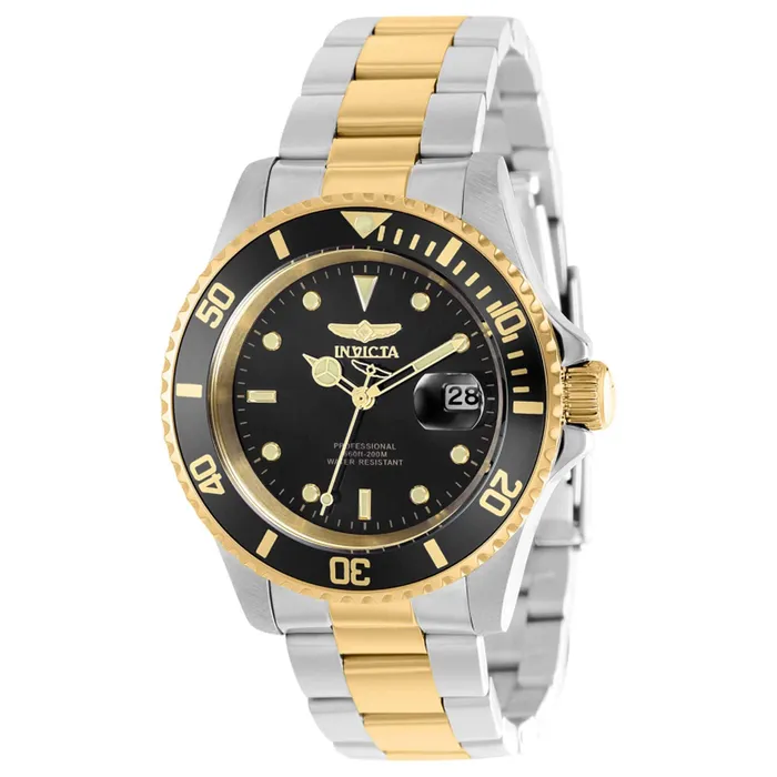 Invicta Bracelets Invicta Mens Quartz Watch Pro Diver Black Dial Two Tone Bracelet 37158