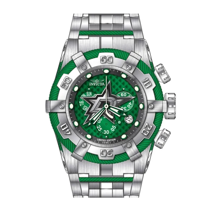 Invicta Invicta Mens Watch NHL Dallas Stars Chrono Green and Silver Tone Bracelet 42020 Bracelets