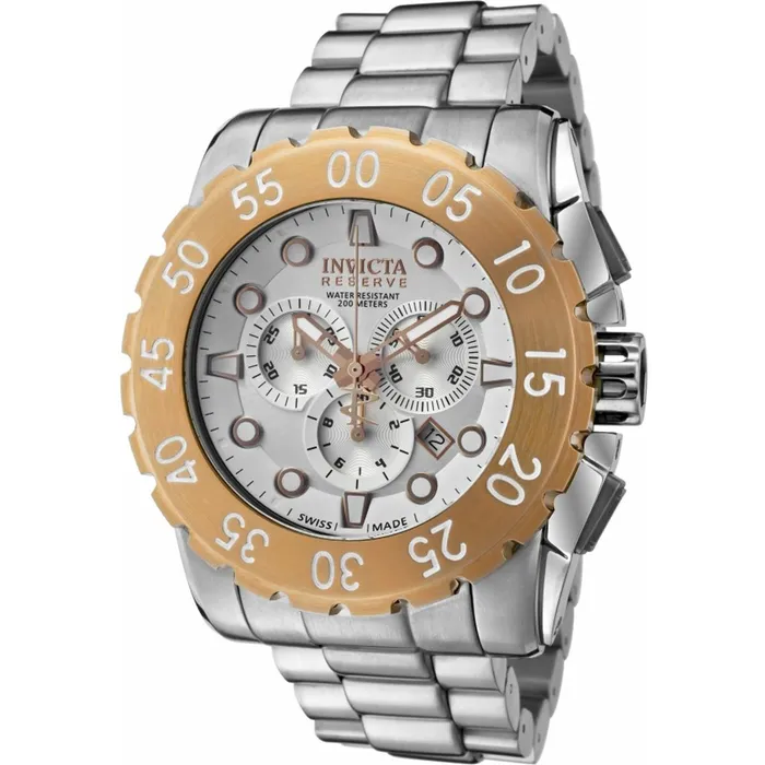 Invicta Mens Chronograph Watch Reserve Diver Silver Dial Steel Bracelet 1958 Invicta Bracelets