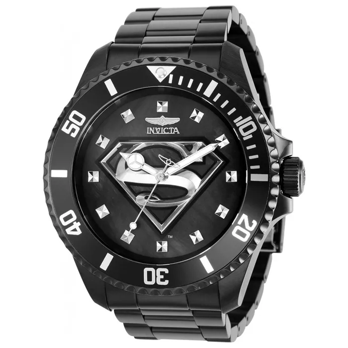Invicta Mens Quartz Watch DC Comics Superman Black MOP Dial Bracelet 36357 Invicta Bracelets