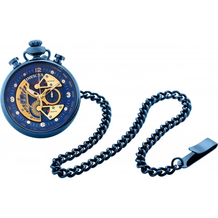 Invicta Watches Invicta Mens Chronograph Pocket Watch Vintage Blue and Gold Dial SS Case 34457 Invicta Watches Invicta Mens Chronograph Pocket Watch Vintage Blue and Gold Dial SS Case 34457