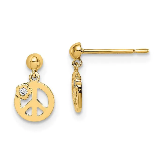 Jewelry Earrings Madi K Kids 14k CZ Peace Symbol Post Earrings